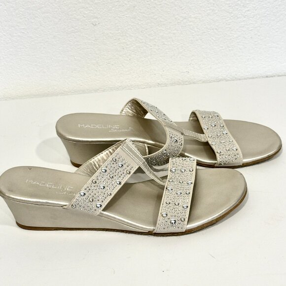 Madeline Stuart Josie Slip On Wedge Sandals Gray Silver Embellished Womens Sz 8M - Picture 6 of 7